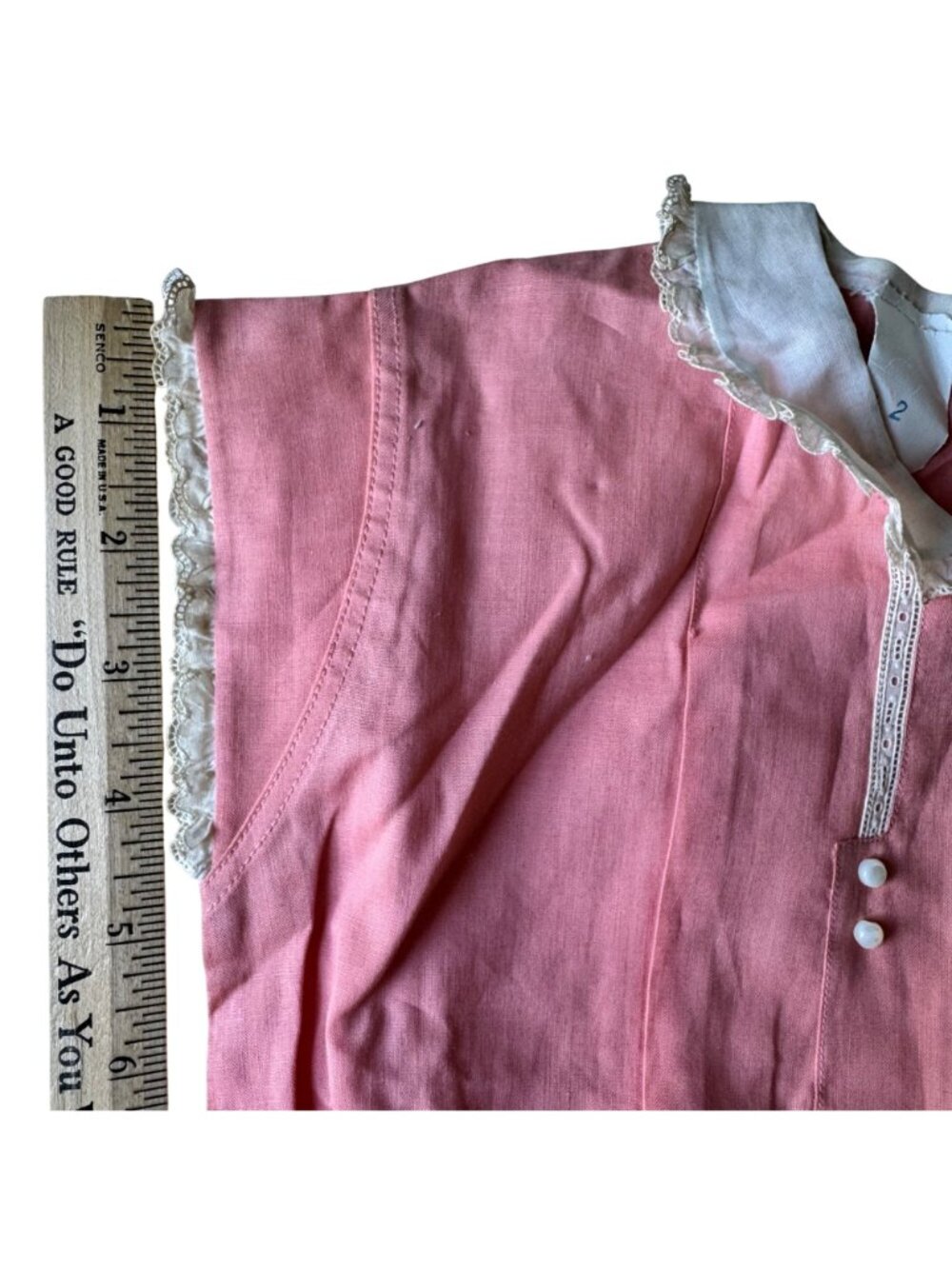 Vintage 1940s Childs Peach Pink Romper Shorts Lace Trim & Buttons 2 Piece - Picture 8 of 15